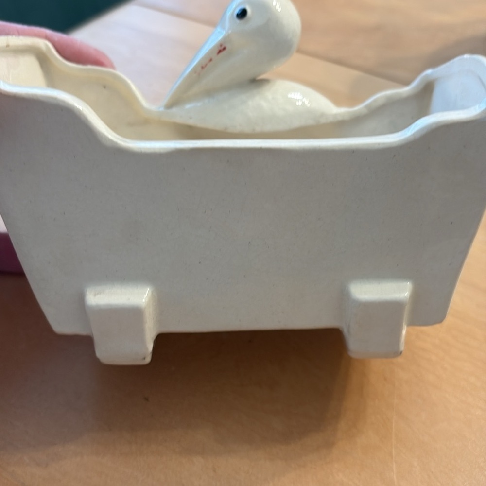 Vintage Stork Themed Ceramic Footed Planter. Made in Japan. - Picture 6 of 7